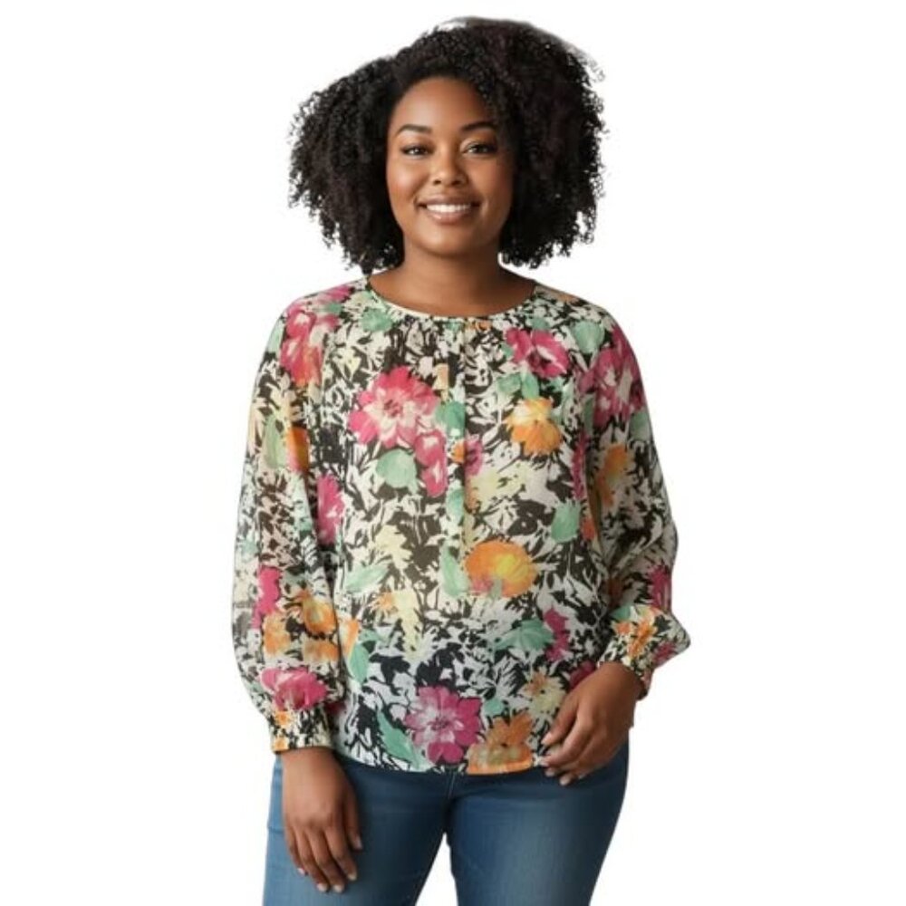 Lauren Ralph Lauren Floral Sheer Layering‎ Blouse. SZ Large. Vacation Beach Fun